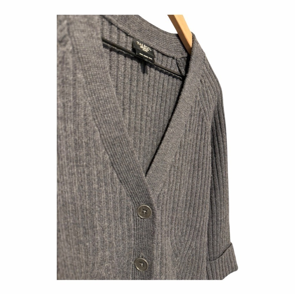 Talbots Merino Wool Ribbed Cardigan Sweater Gray V-Neck Button Front M - Picture 4 of 7